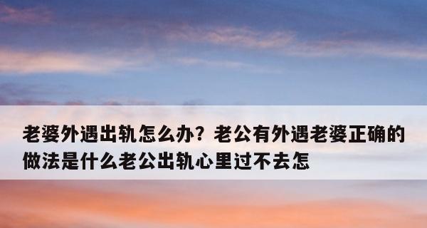 老公出轨了怎么办？——应对外遇的正确方法（解决婚姻危机，重建家庭幸福）